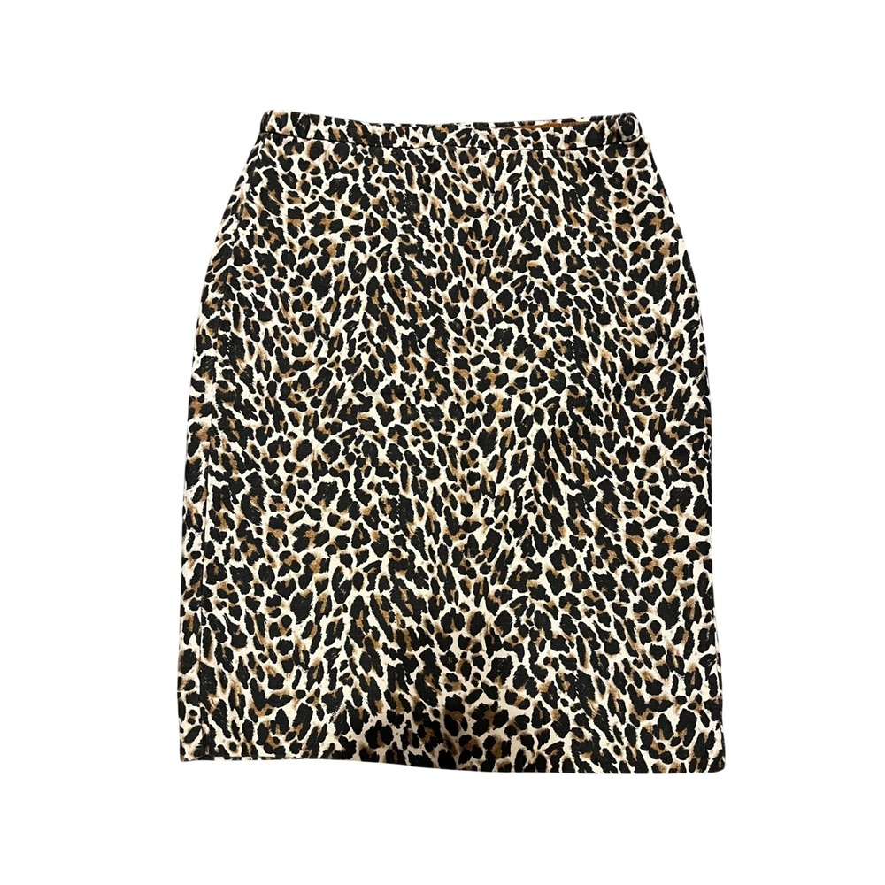 J Crew Leopard Print Pencil Skirt Back Slit Office Chic Mob Wife Size 2